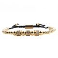 Bracelet couronne doré pour homme avec cristaux micro-pavés et cordon noir réglable - Roue dentée