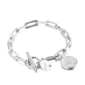 Zilveren paperclip armband met Levensboom hanger en witte parel met handige OT sluiting - Zilveren Armband (KB138416-Z)