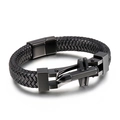Men's black braided leather bracelet featuring a creative bullet charm and magnetic clasp - 19cm Black (KB134628-KFC)