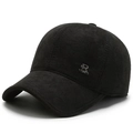 Men's winter baseball cap in dark black textured wool fabric with metallic SR logo - Adjustable / Black