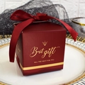 Square burgundy gift box with silk bow and gold lettering for wedding candies - Small Square / Burgundy [Red Ribbon] (GIFT Text)