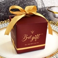 Square dark red gift box with gold ribbon and Best Gift text on ceramic plate - Small Square / Burgundy [Gold Ribbon] (GIFT Text)