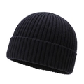 Gorro clásico de punto acanalado negro con dobladillo para calidez invernal y estilo - Azul Marino