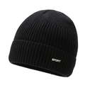 Gorro de punto negro de invierno con parche de deporte y diseño con dobladillo - Talla única / Negro