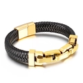 Detailansicht Herren-Lederarmband schwarz geflochten mit goldenem Magnetverschluss und Kettengliedern - 21.5cm / Gold