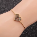 Gold chain bracelet with micro-paved multicolor zircon heart and adjustable slider clasp - Gold Box Chain Heart
