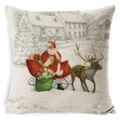 Linen Christmas pillow cover with vintage Santa on a reindeer sleigh in snow - BZ0888-32 (Sleigh Reindeer in Snow)