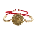 Adjustable snake medallion red cord bracelet with gold beads and sparkling zircon - Red Rope Gold Bead Snake 1