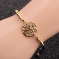 Gold beaded snake charm bracelet with colorful zircon inlay on an adjustable black cord - Black Rope Gold Bead 11