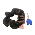 Dark velvet scrunchie with hidden zipper pocket for small essentials and hair styling - Dark Coffee