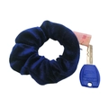 Dark blue velvet hair scrunchie with hidden zipper pocket for small items and cash - Navy Blue