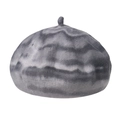 Grey tie-dye knit beret hat with a gradient stripe pattern and top pompom detail - M (56-58cm) / Gray