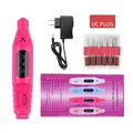 Portable rose red electric nail drill kit with US plug and six metal grinding bits - US Plug / Rose Red