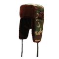 Winter bomber hat with jungle camouflage pattern and thick brown faux fur lining - Coffee Green Camouflage