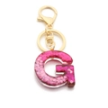 Pink glitter resin keychain featuring a capital letter G with gold metal clasp - Pink Sequin / Letter G