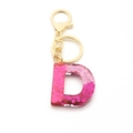 Porte-clés lettre D en résine avec paillettes roses et fermoir mousqueton doré - Paillettes Roses / Lettre D
