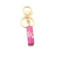 Pink glitter resin keychain pendant with golden ring and lobster clasp for bags - Pink Sequin / Letter I