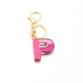 Pink resin alphabet P keychain with sparkling magenta sequins and gold lobster clasp - Pink Sequin / Letter P
