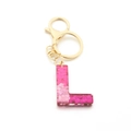 Pink glitter resin keychain featuring letter L shape with golden metal lobster clasp - Pink Sequin / L