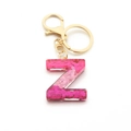 Pink glitter resin keychain with gold lobster clasp featuring a letter Z pendant - Pink Sequin / Letter Z