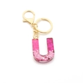 Letter U keychain with pink to purple gradient sequins and gold hardware - Pink Sequin / Letter U