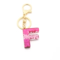 Pink glitter resin letter F keychain with gradient sequins and golden lobster clasp - Pink Sequin / Letter F