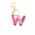 Pink and magenta gradient glitter resin letter W keychain with golden hardware - Pink Sequin / Letter W