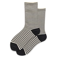 French style crew socks in classic black and white horizontal stripes, cotton knit texture - One Size (35-40) / Black and White Stripes