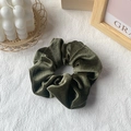 Elegant dark green velvet scrunchie with soft ruched texture for retro hairstyling - Olive Green