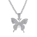 Silberne Schmetterlingskette mit voller Diamant-Tenniskette für Damen - Silber Großer Schmetterlingsanhänger Stil