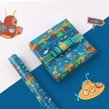 Deep blue ocean theme gift wrapping paper with cartoon sea creatures and ribbons - Submarine / 50x70cm