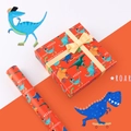 Cartoon dinosaur birthday gift wrapping paper in red with cute animal illustrations - Orange Dinosaur / 50x70cm