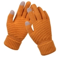 Warme orangefarbene Strickhandschuhe mit Touchscreen-Funktion und grauen Fingerspitzen - Khaki