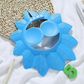 Adjustable sky blue sunflower baby shower cap with ear protection and secure snap buttons - Maple Leaf Bath Hat Blue
