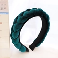 Close-up of deep green velvet braided headband with soft texture and premium handcraft - Dark Green Braided Headband