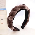 Detailed view of handmade braided velvet headband in a vintage earthy brown texture - Dark Coffee Braided Headband