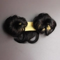 Cute yellow knitted baby headband with black curly synthetic hair buns for toddlers - Double Buns / Light Yellow