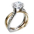 Elegant two-tone engagement ring with a round zircon stone and twisted band design - US 6 / Gold and Silver Two-tone