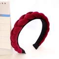 Close-up of deep red braided velvet headband with thick texture and black lining - Wine Red Braided Headband