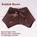 Brownish red wide PU leather corset belt with ruffled hem and bow tie fastening - Brown Red