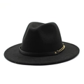 Detail of black wool fedora featuring gold chain and rivet accents on the hat band - M (56-58cm) / Black