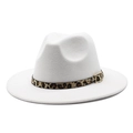 Witte wollen vilten fedora hoed met luipaardprint band en gouden gesp detail voor unisex - Verstelbaar / Wit