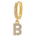 Detail of 18k gold plated hoop earring with micro-paved zircon letter B pendant - Letter B / Gold