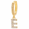 Macro shot of 18k gold plated earring with micro-pave zircon letter E pendant - Letter E / Gold