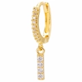 Macro detail of 18k gold plated huggie earrings with micro-paved white zircon stones - Letter I / Gold