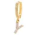 Detail of 18k gold plated letter Y hoop earring featuring micro-pave cubic zirconia - Letter Y / Gold