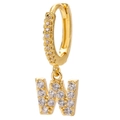 Detailed close-up of 18k gold letter W earring pendant with pave-set zircon stones - Letter W / Gold