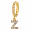 Close-up of 18k gold plated huggie hoop earring with crystal pavé letter Z pendant - Letter Z / Gold