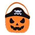 Felt Halloween pumpkin candy bucket with black pirate hat and skull pattern for kids - Pirate Pumpkin