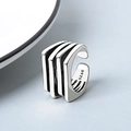 Bague large multicouche argentée vintage avec gravure S925 sur fond texturé élégant - Ouvert Réglable / Argent Thaïlandais